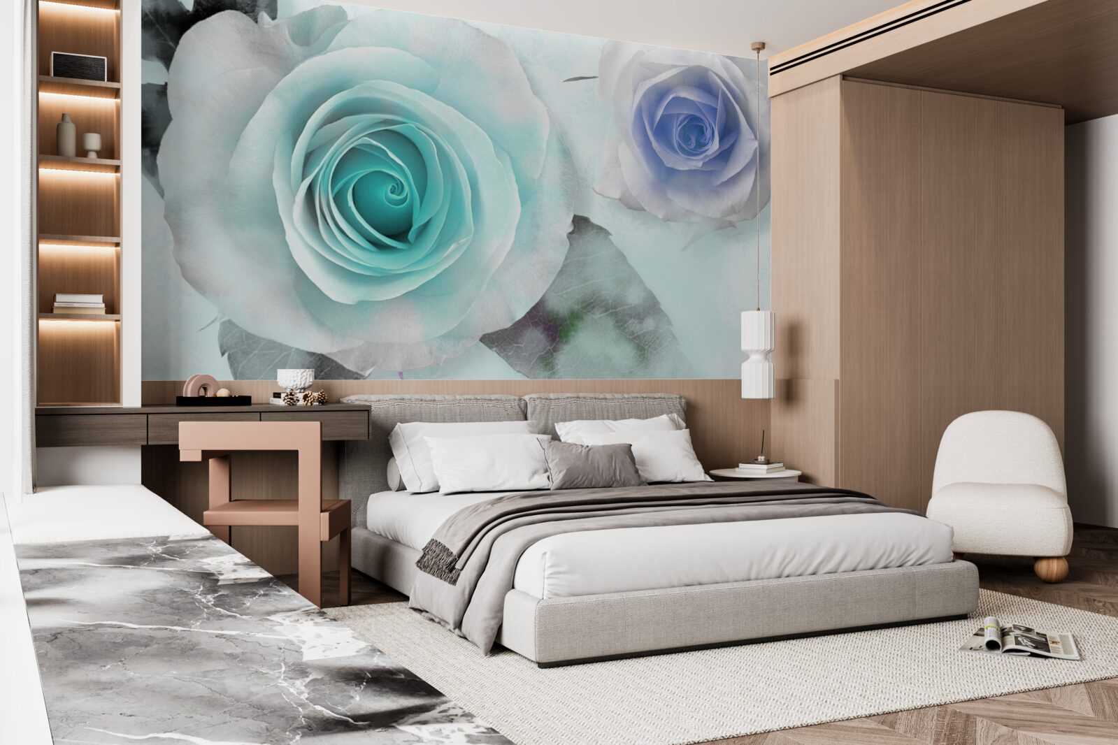 Фотошпалери троянди у відтінках синього та зеленого