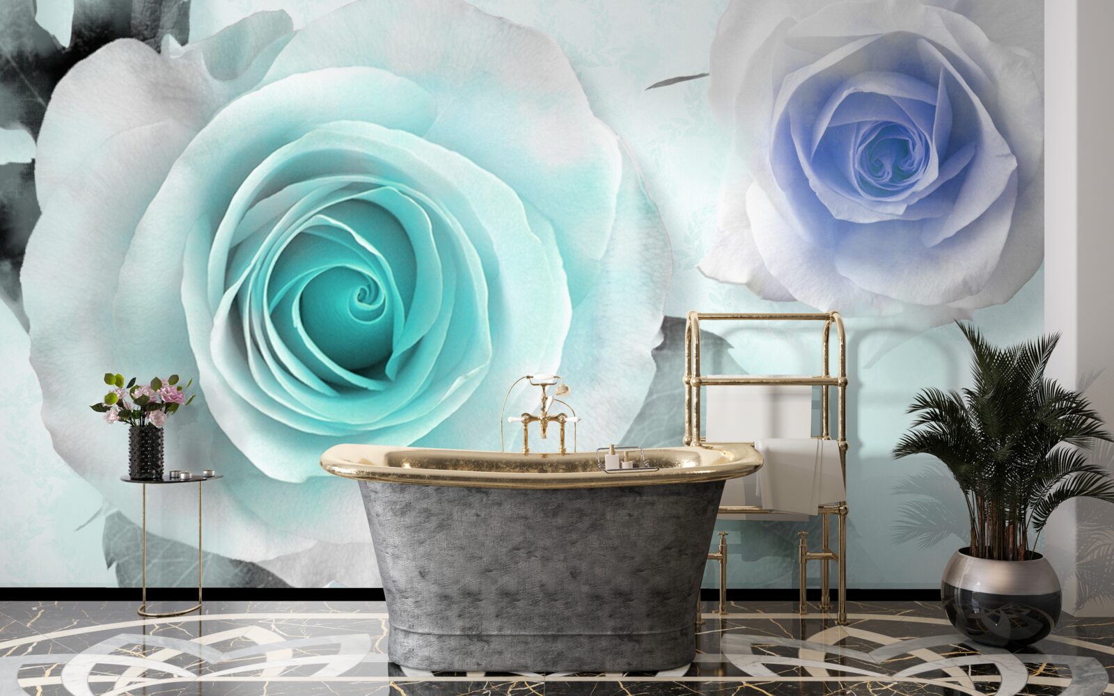 Фотошпалери троянди у відтінках синього та зеленого