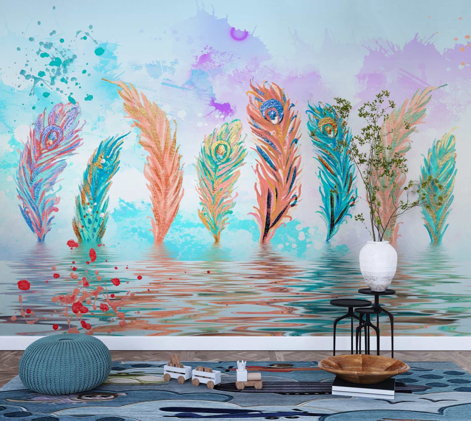 Фотошпалери пір'я, що стирчить, пронизує воду