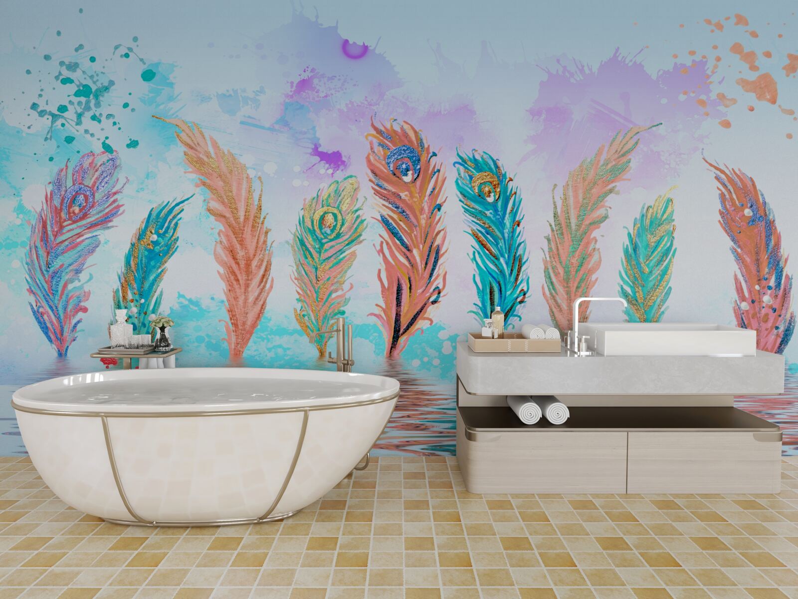 Фотошпалери пір'я, що стирчить, пронизує воду