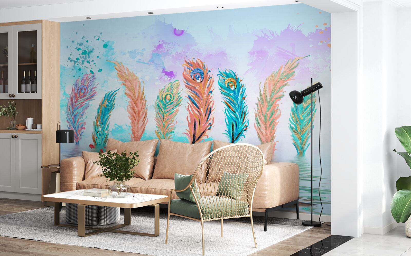 Фотошпалери пір'я, що стирчить, пронизує воду