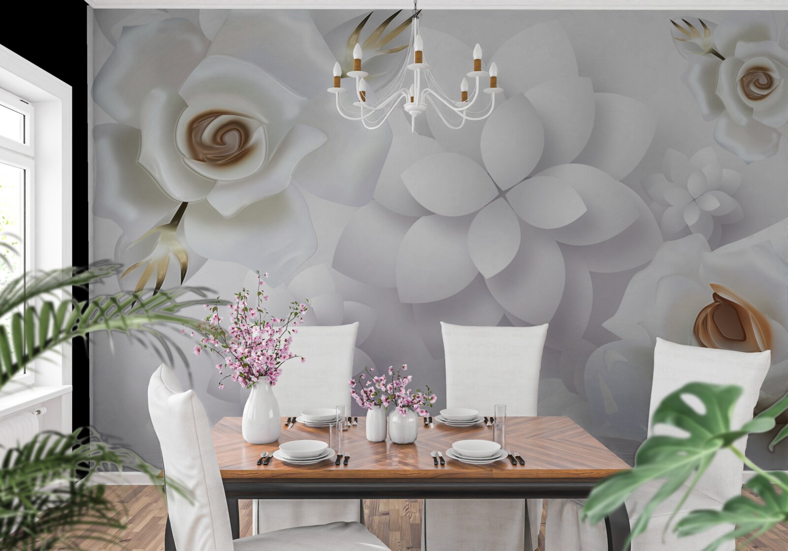 Фотошпалери композиція з білими квітами