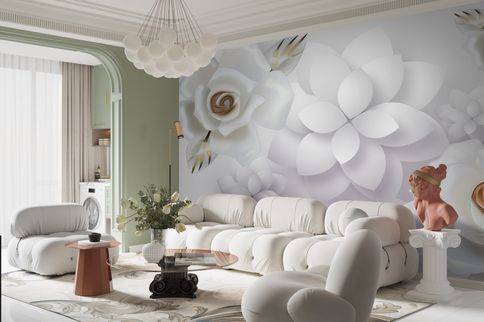 Фотошпалери композиція з білими квітами