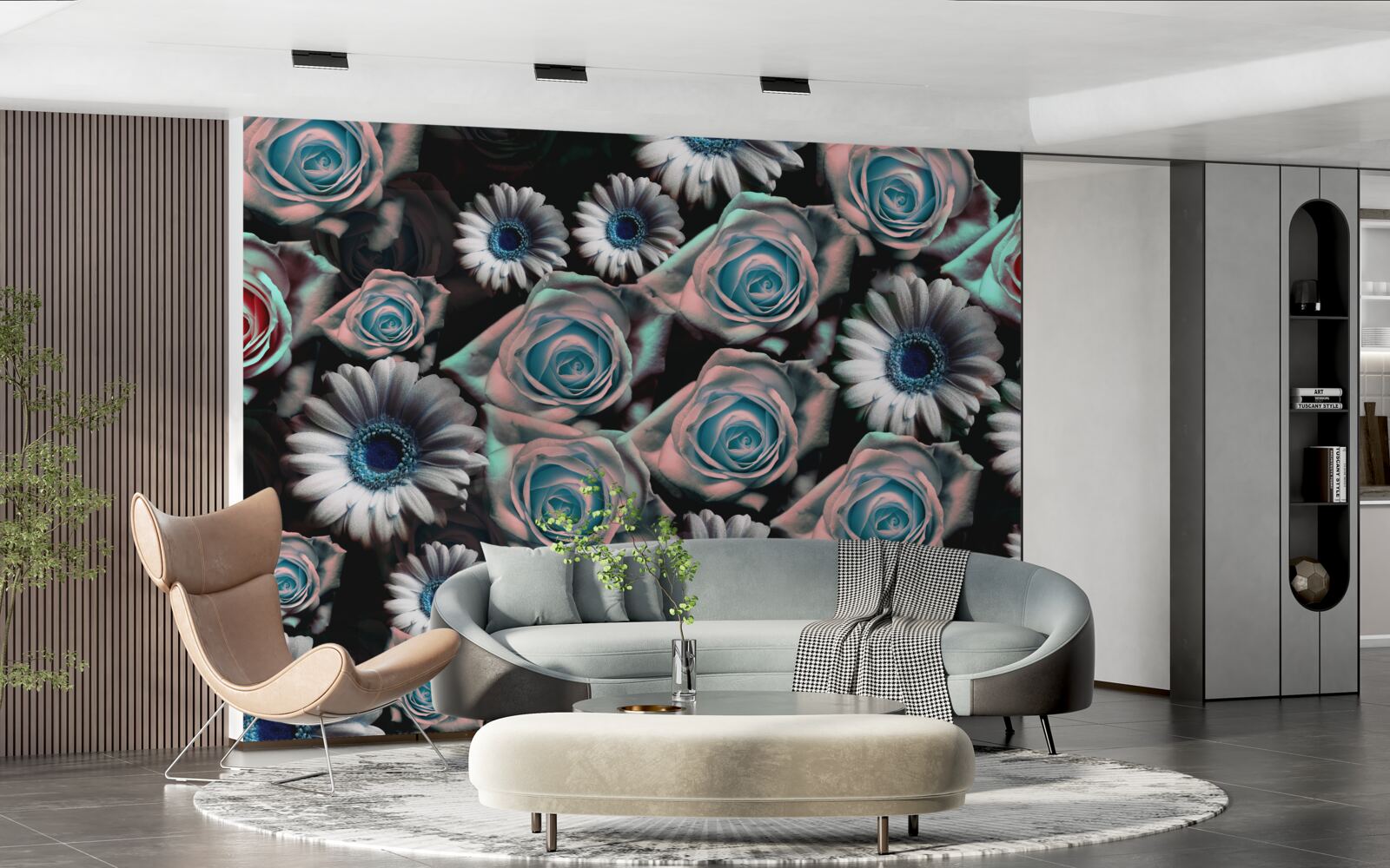 Фотошпалери гербери та троянди на чорному тлі