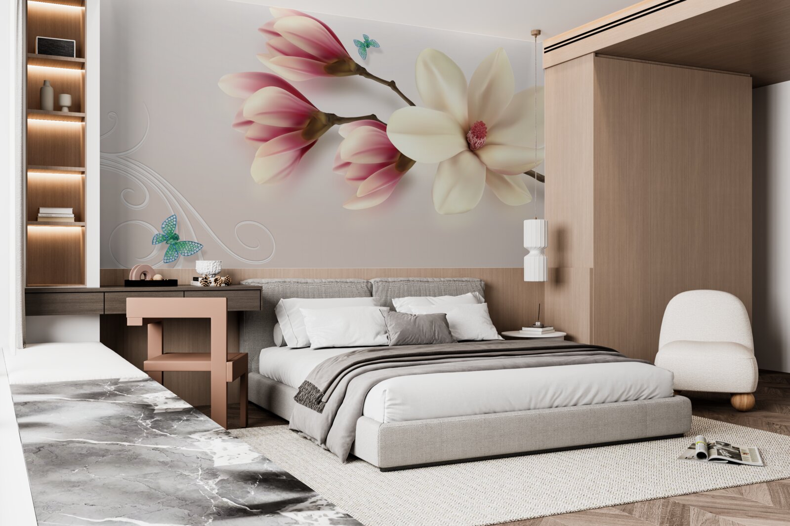 Фотошпалери біла магнолія в повному розквіті