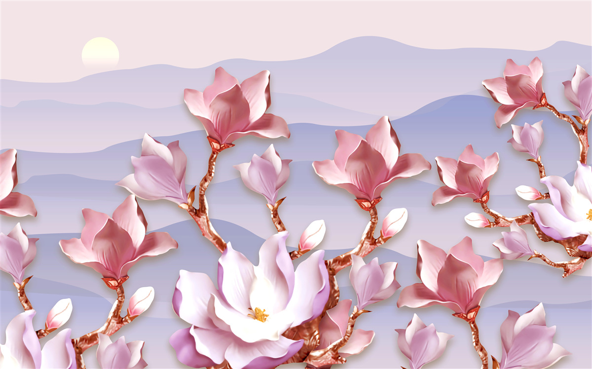 Фотошпалери бутони магнолії рожевіють на тлі світанку вмираючого дня