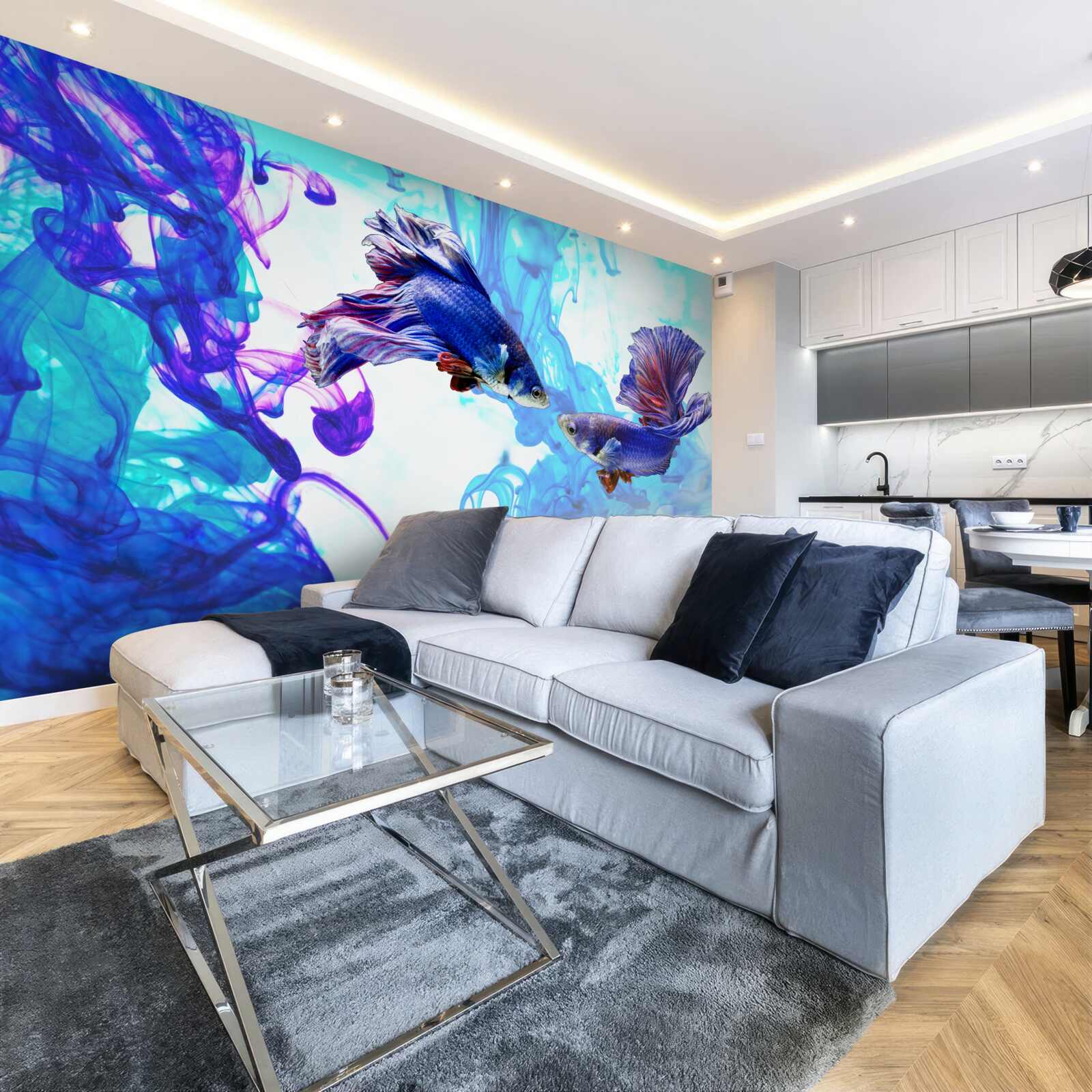 Фотошпалери водні мешканці з хвостами граються у вологій стихії