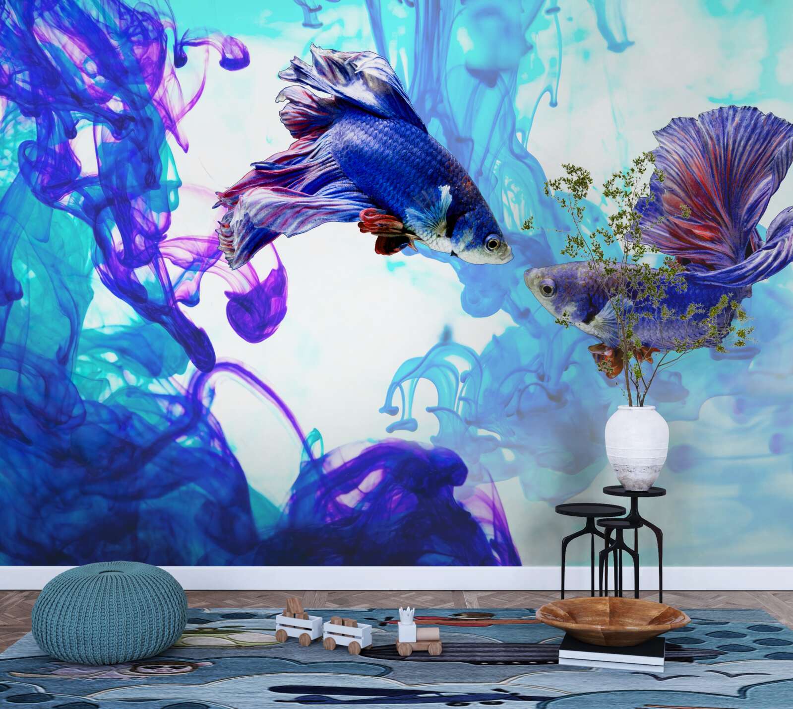 Фотошпалери водні мешканці з хвостами граються у вологій стихії