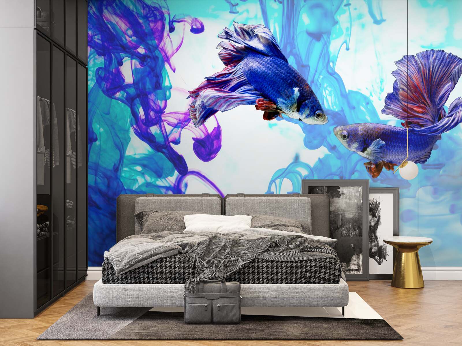 Фотошпалери водні мешканці з хвостами граються у вологій стихії