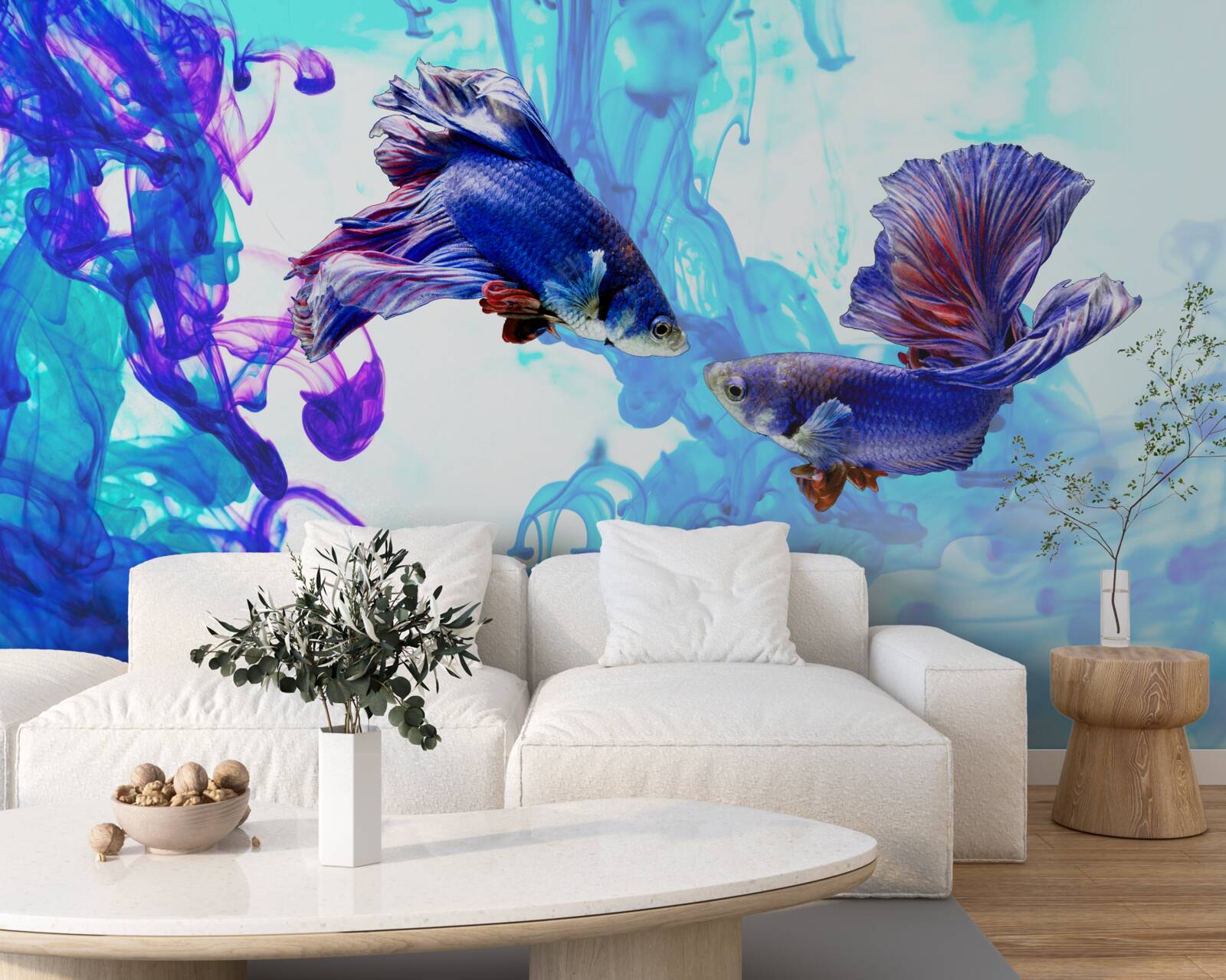 Фотошпалери водні мешканці з хвостами граються у вологій стихії