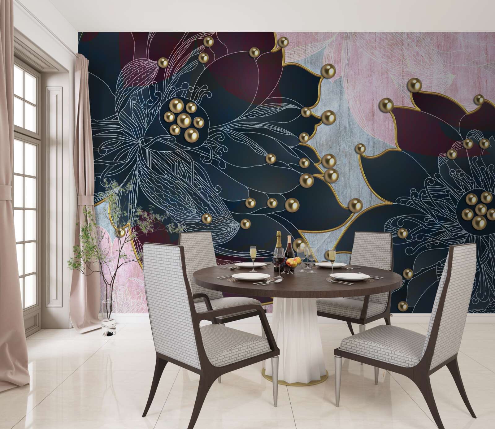 Фотошпалери нічна квітка з синьо-бордовим відтінком