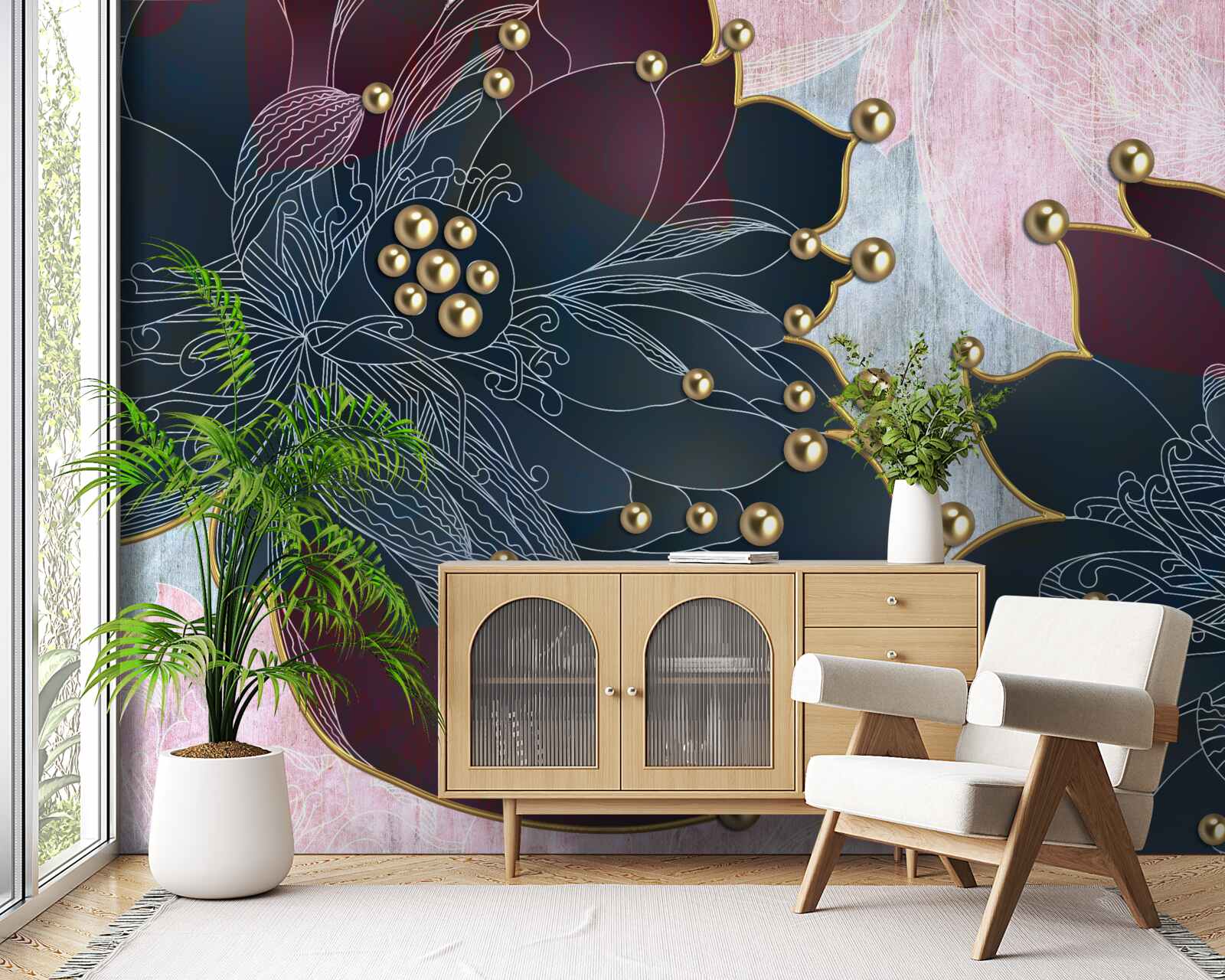 Фотошпалери нічна квітка з синьо-бордовим відтінком