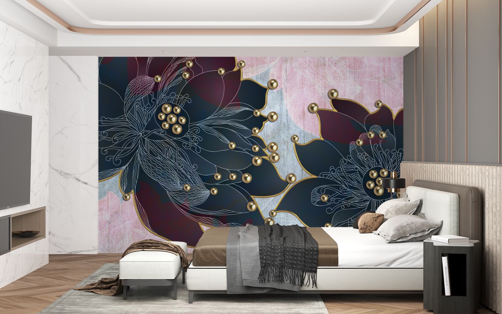 Фотошпалери нічна квітка з синьо-бордовим відтінком