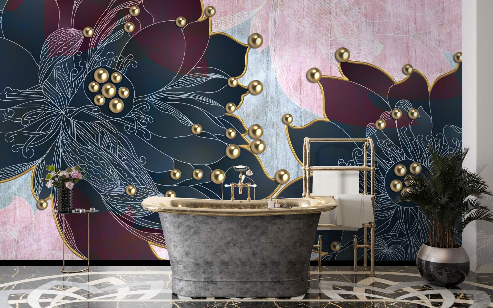 Фотошпалери нічна квітка з синьо-бордовим відтінком