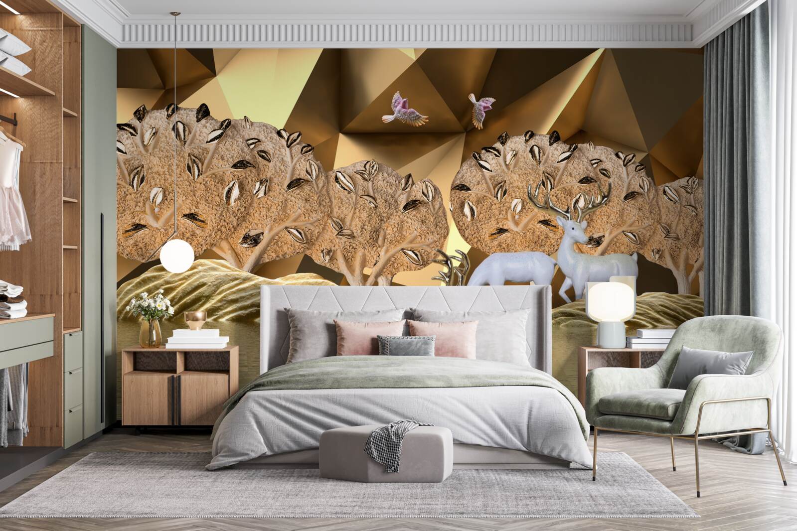 Фотошпалери коні біля лісового джерела води