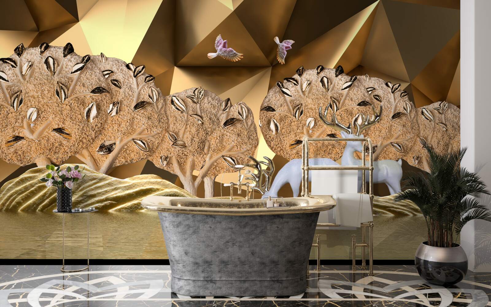 Фотошпалери коні біля лісового джерела води