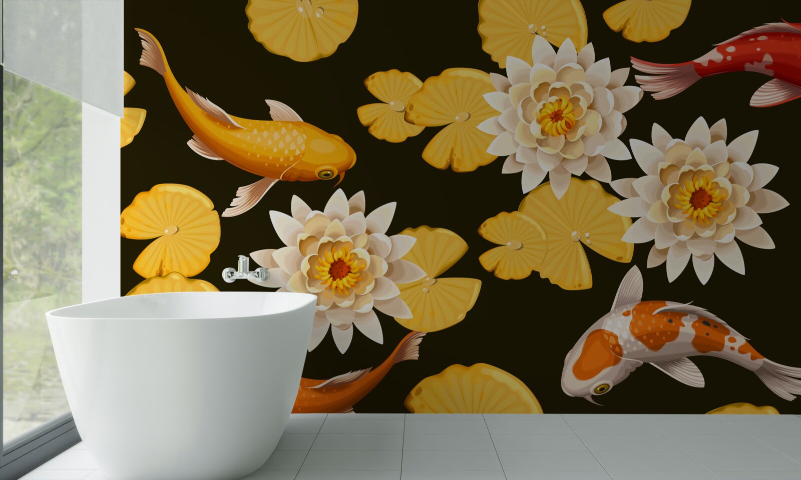 Фотошпалери осіннє озеро прикрашає квітучий лотос