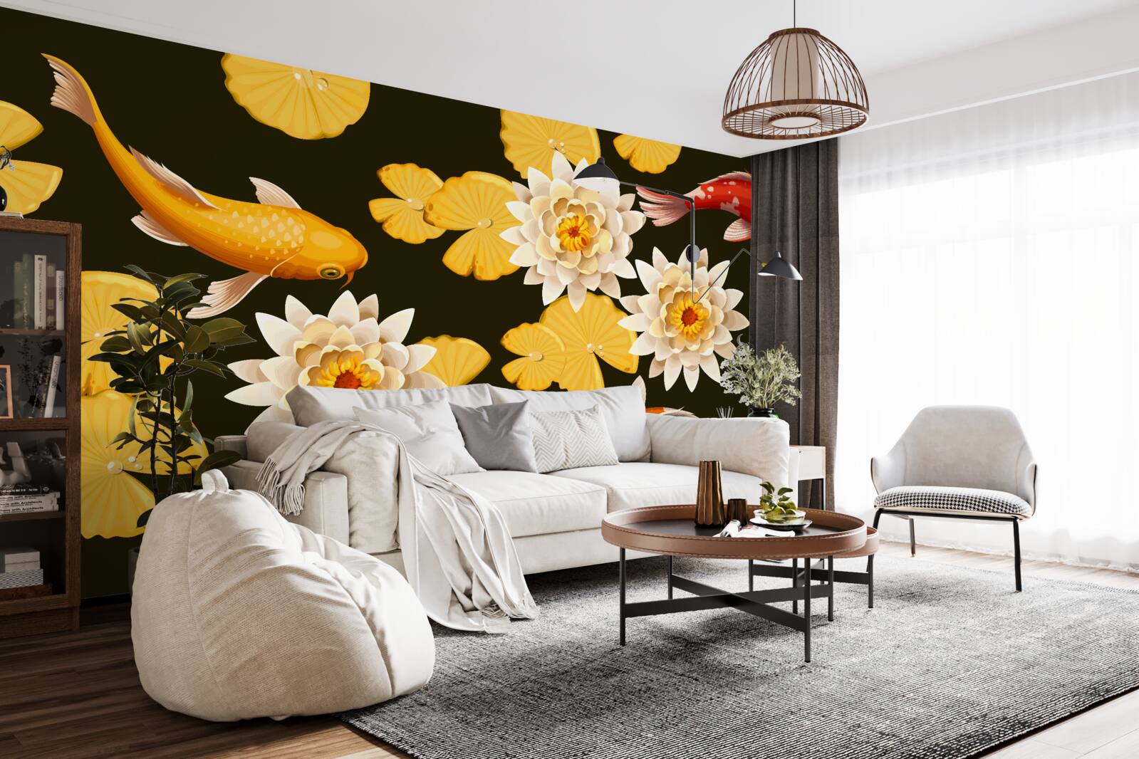 Фотошпалери осіннє озеро прикрашає квітучий лотос