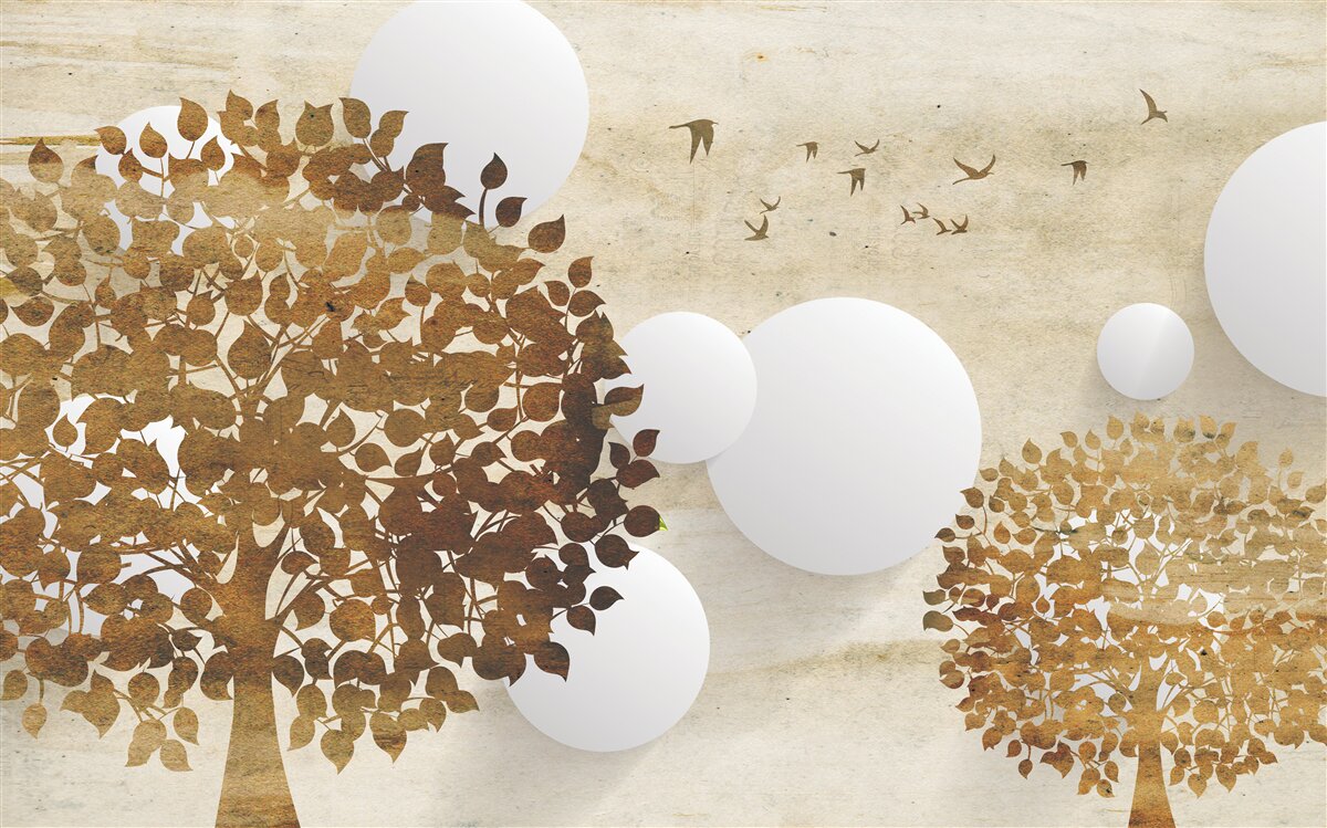 Фотошпалери білі кола і дерева на осінньому заході сонця