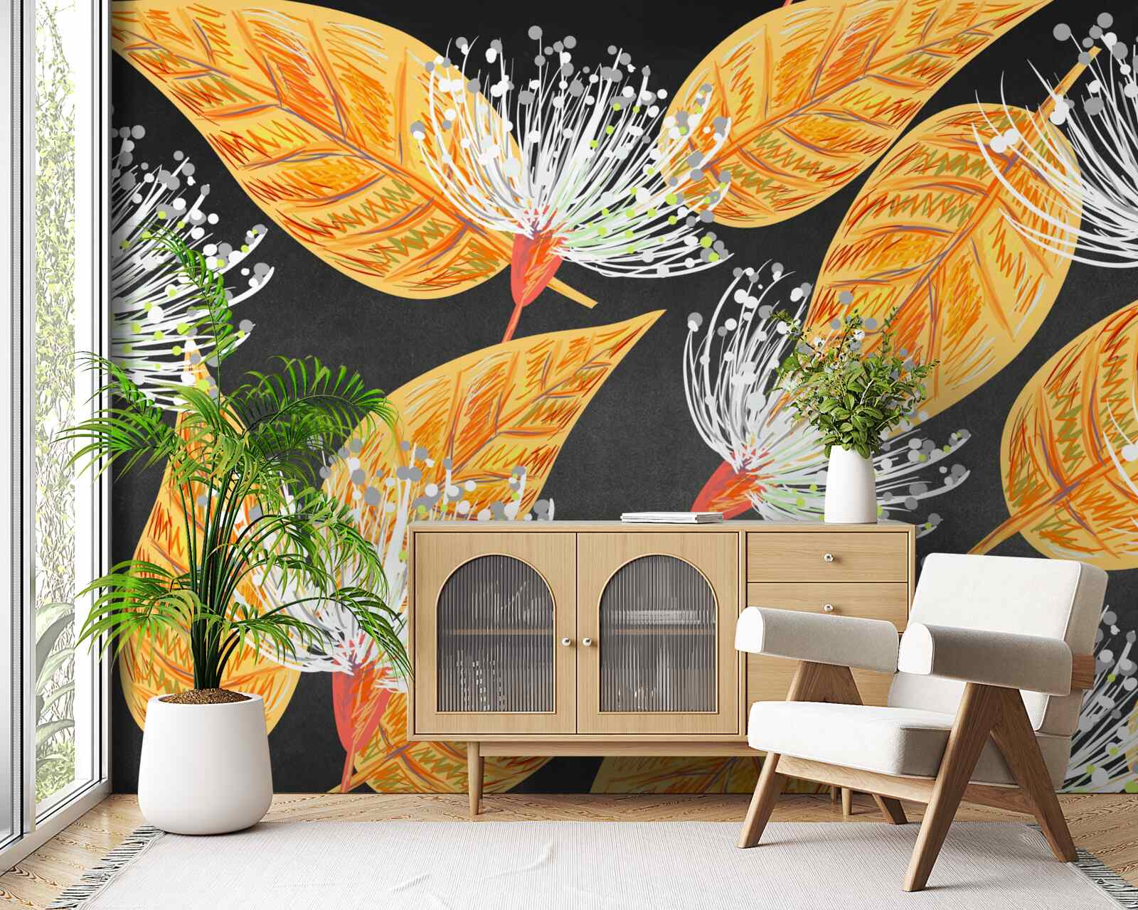 Фотошпалери осіннє листя з кульбабами