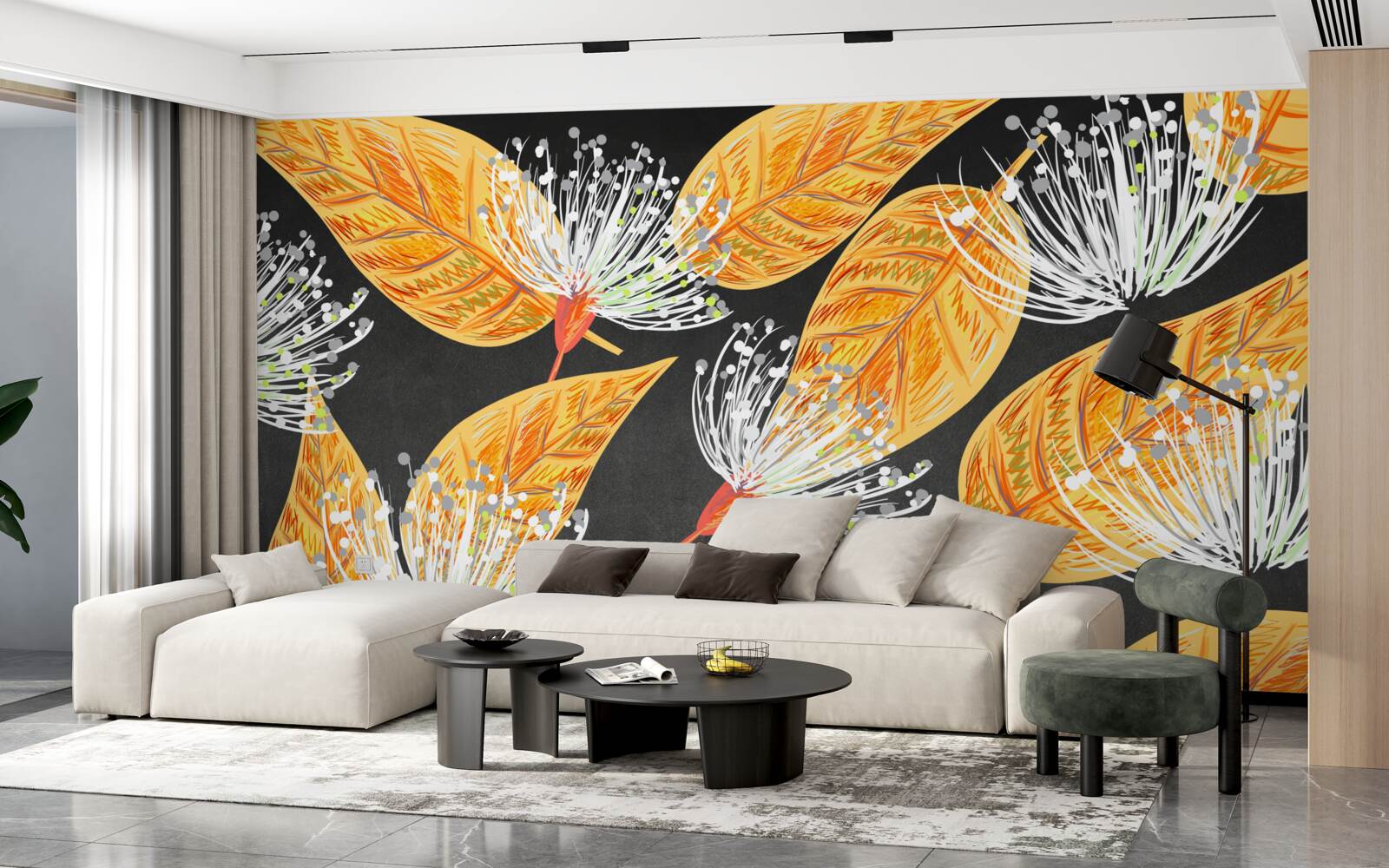 Фотошпалери осіннє листя з кульбабами