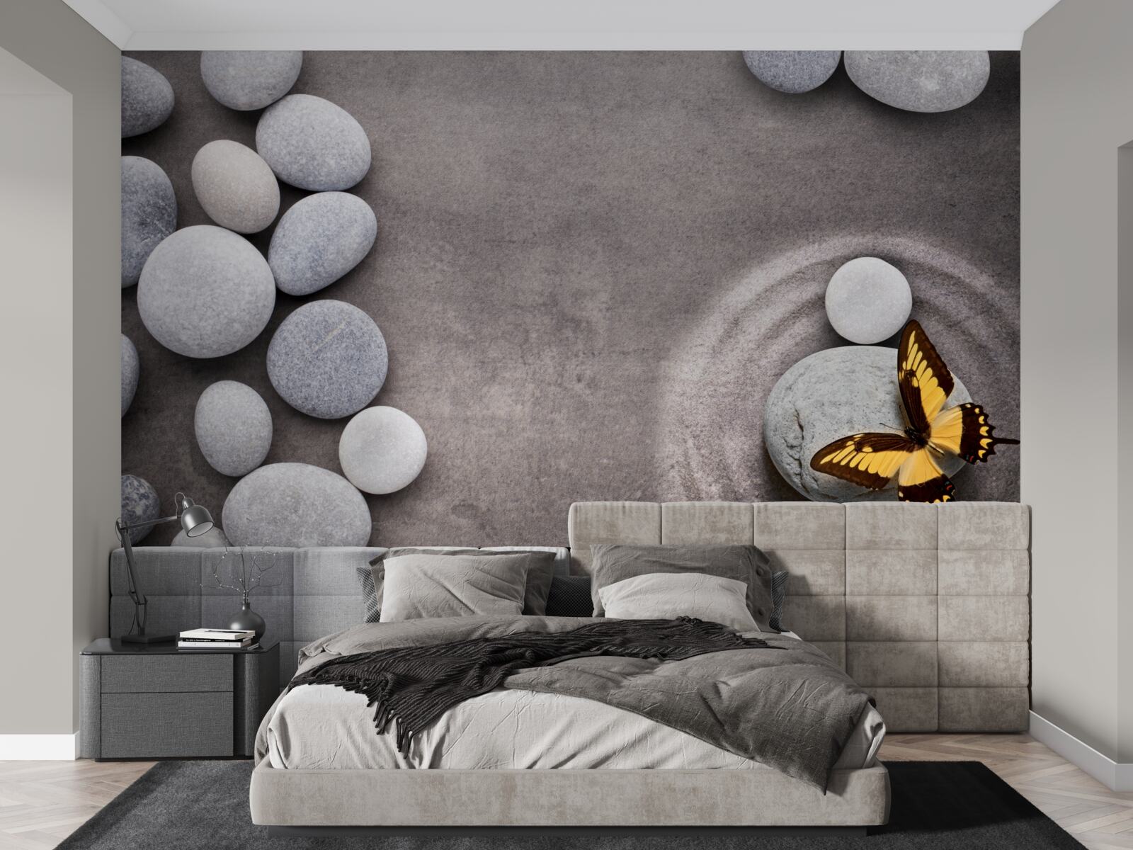 Фотошпалери метелик сидить на камені біля ставка