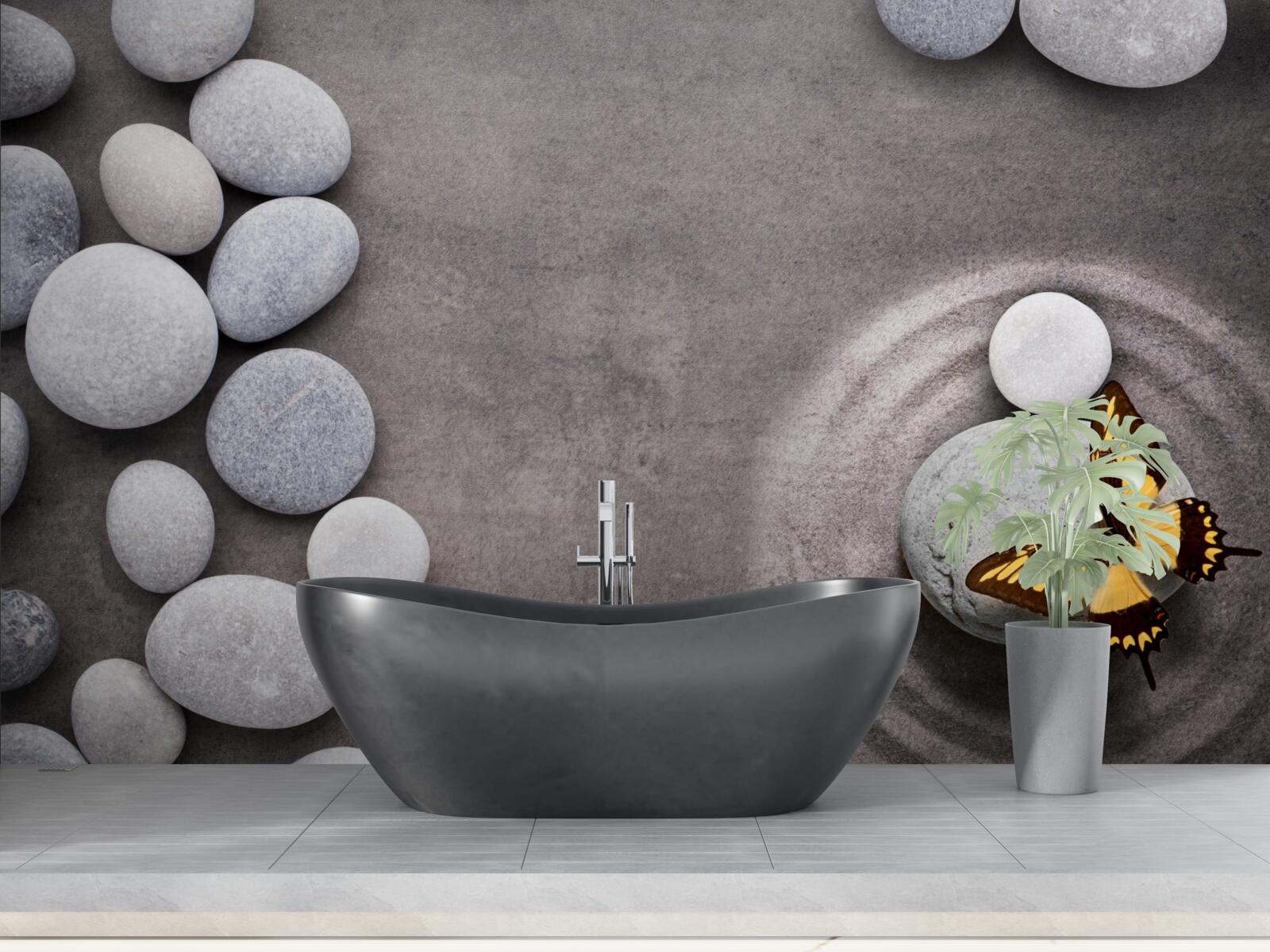 Фотошпалери метелик сидить на камені біля ставка