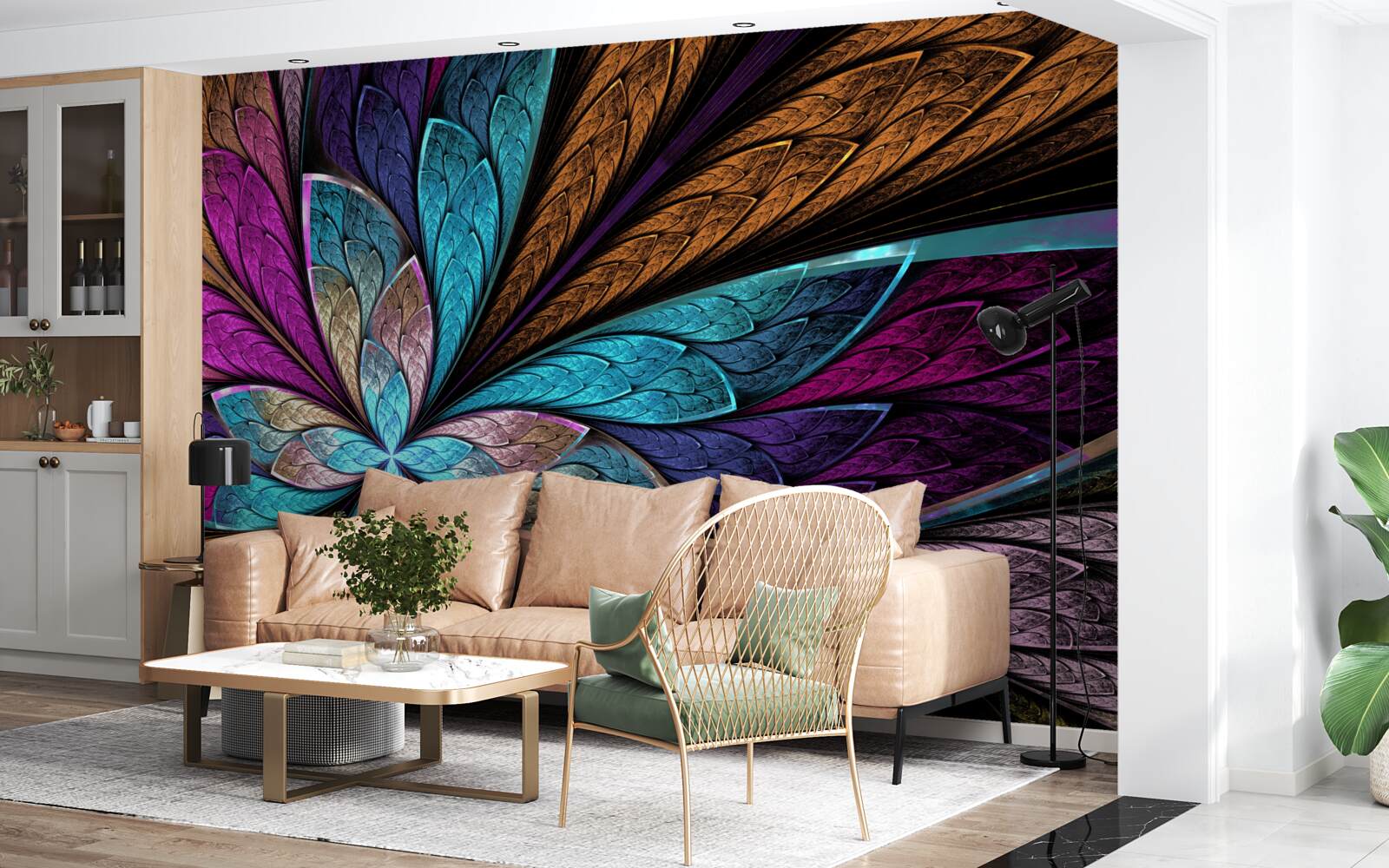 Фотошпалери мозаїка з пелюсток квітів, що створює ефект вітража