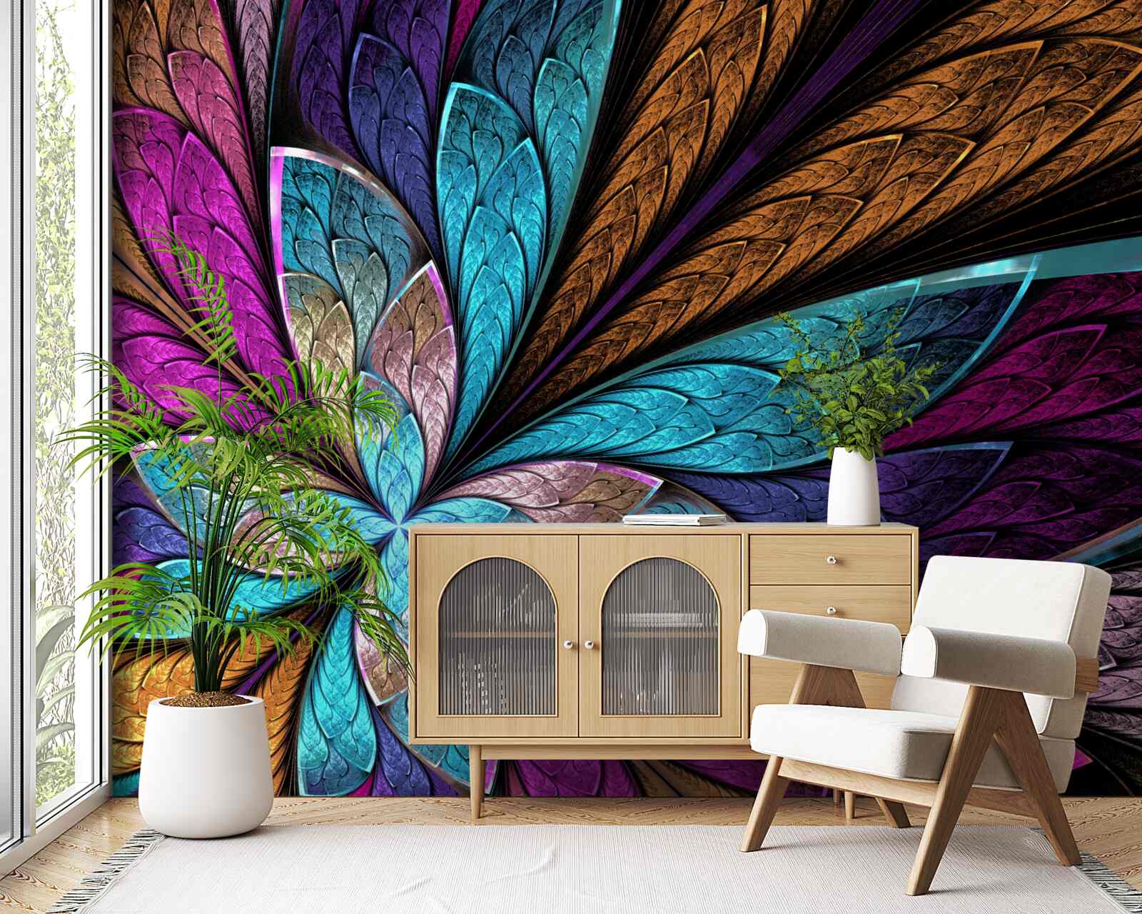 Фотошпалери мозаїка з пелюсток квітів, що створює ефект вітража