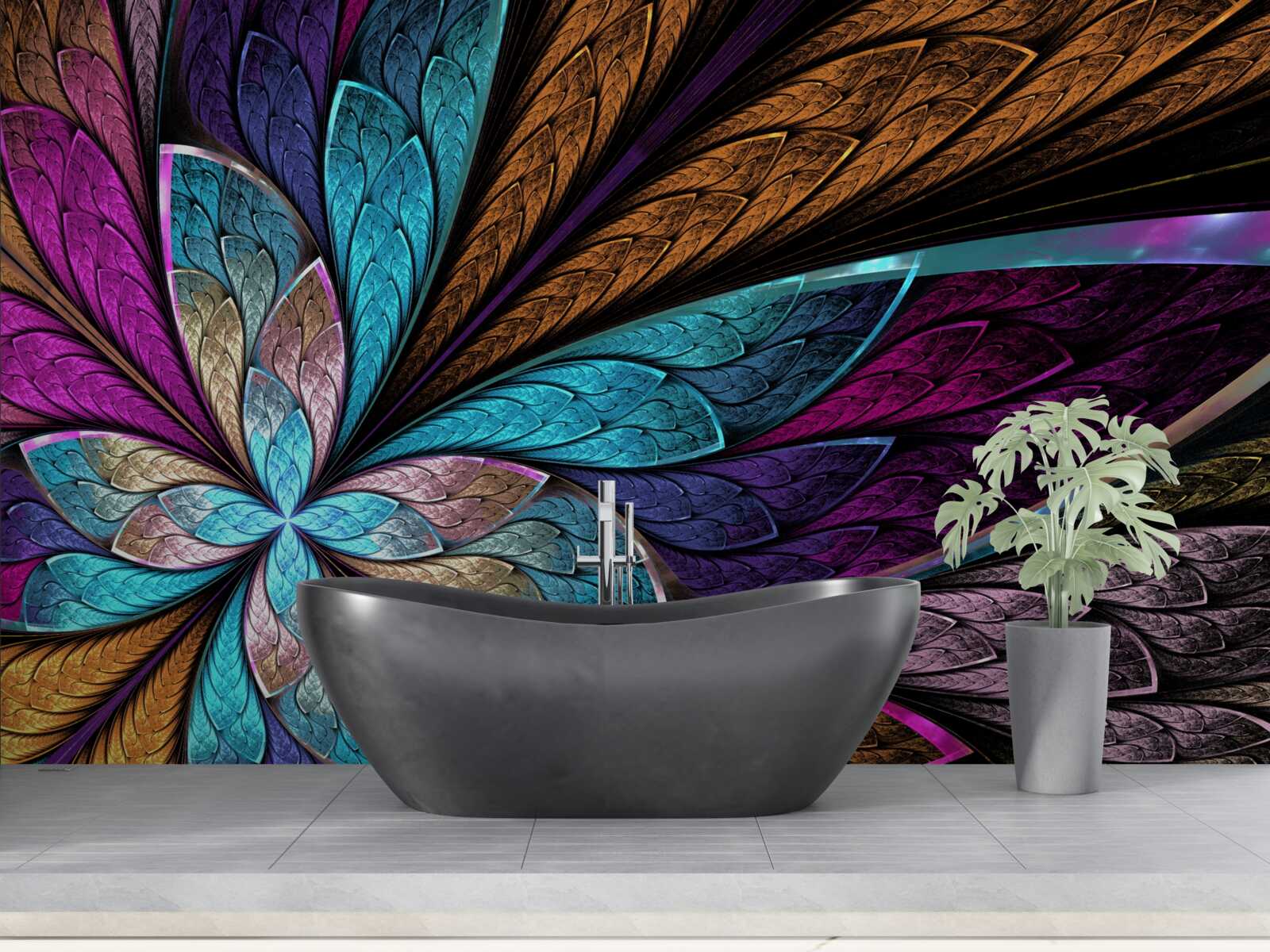 Фотошпалери мозаїка з пелюсток квітів, що створює ефект вітража