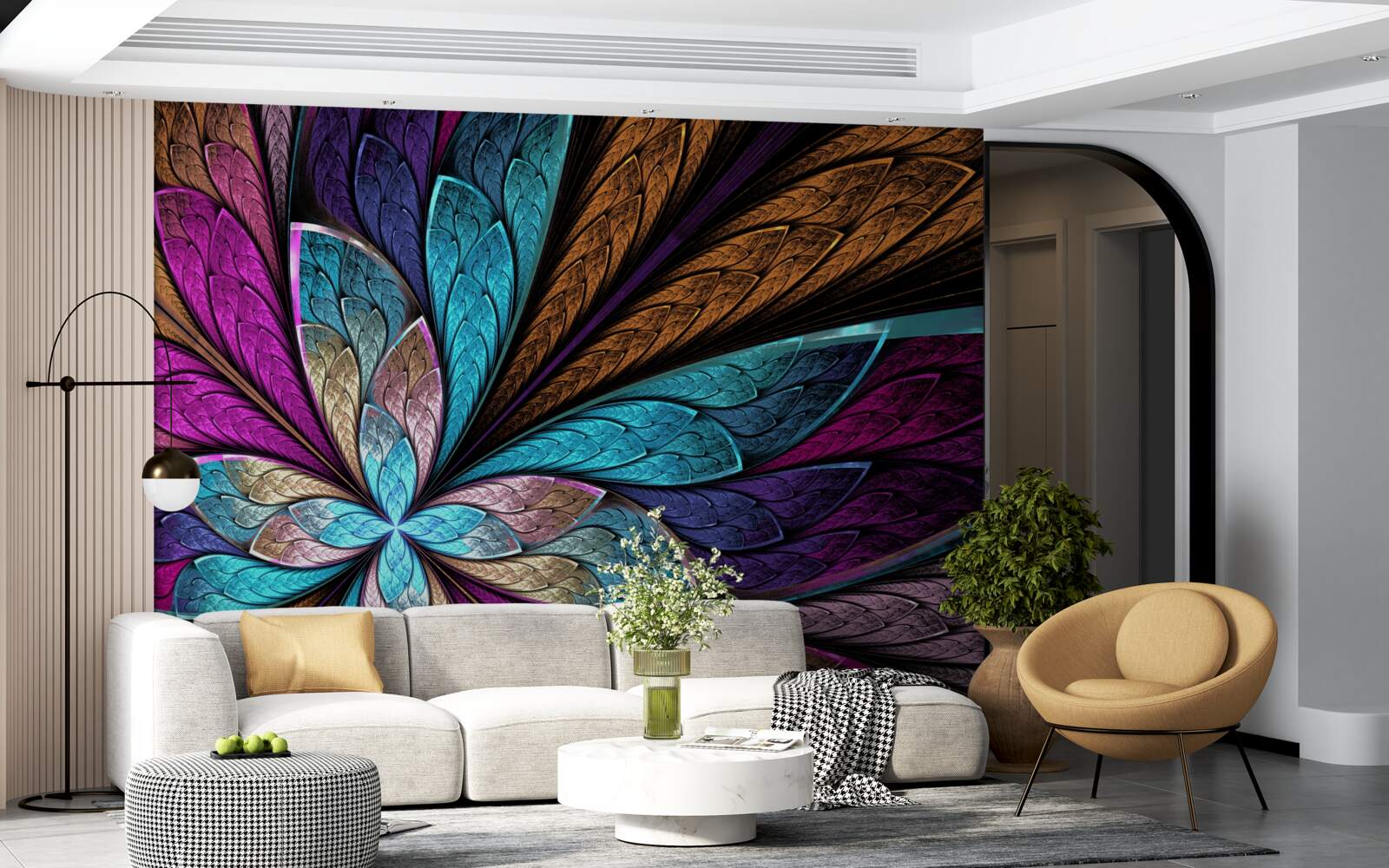 Фотошпалери мозаїка з пелюсток квітів, що створює ефект вітража