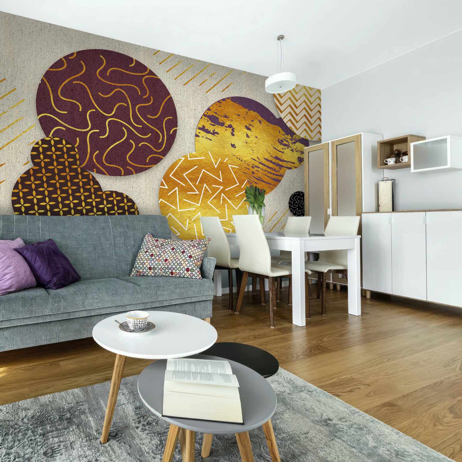 Фотошпалери абстрактні картини у відтінках коричневого та фіолетового