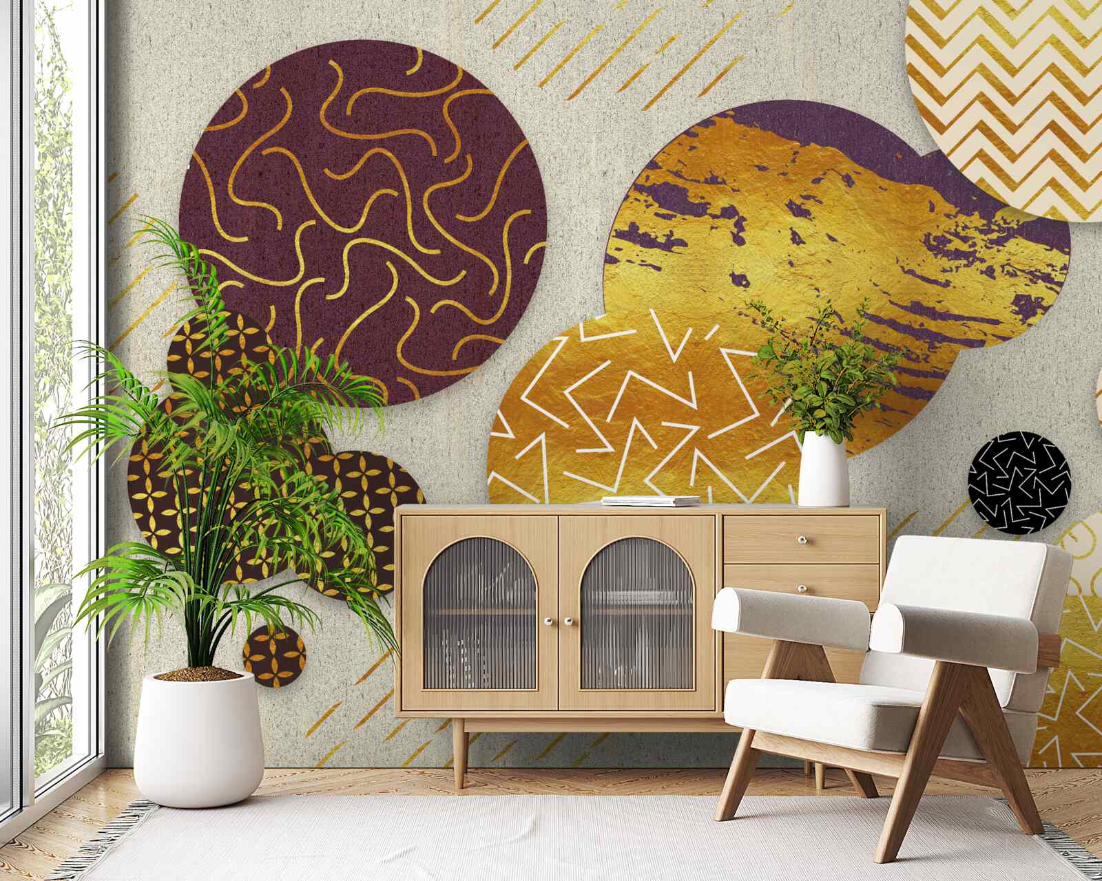 Фотошпалери абстрактні картини у відтінках коричневого та фіолетового