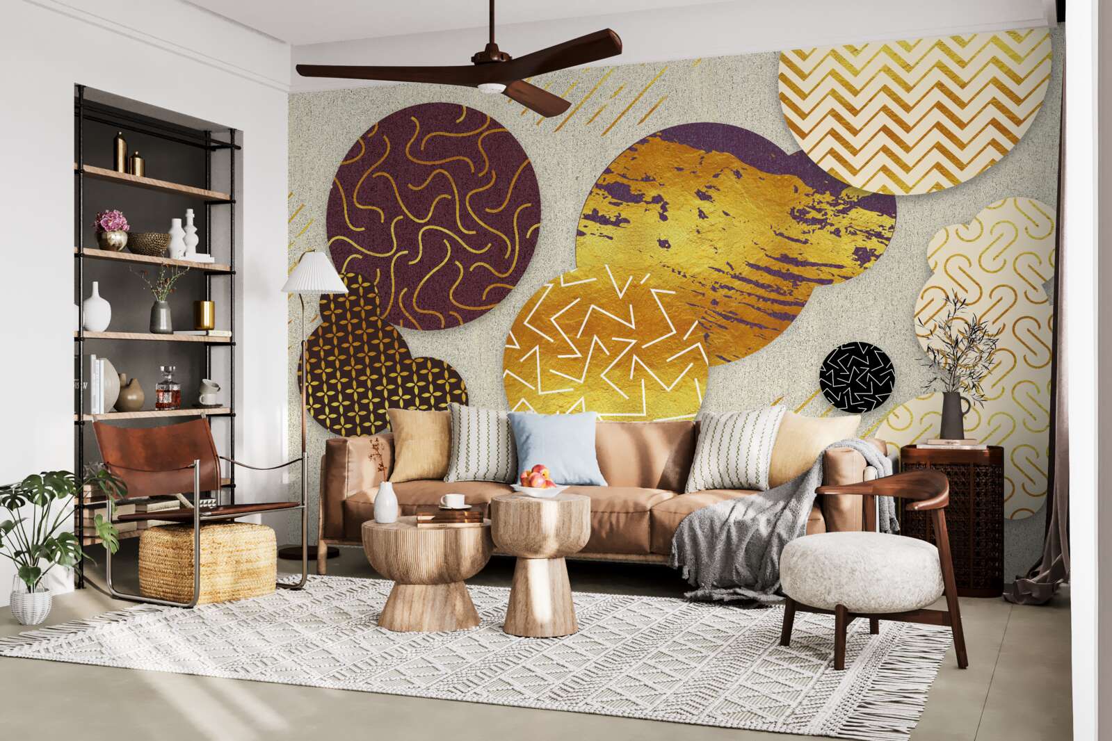 Фотошпалери абстрактні картини у відтінках коричневого та фіолетового