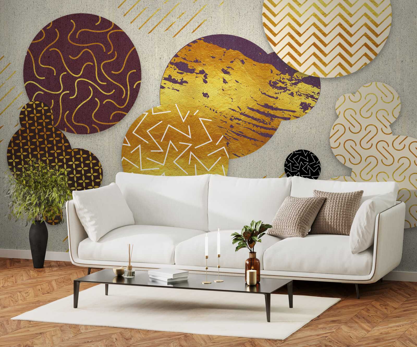 Фотошпалери абстрактні картини у відтінках коричневого та фіолетового