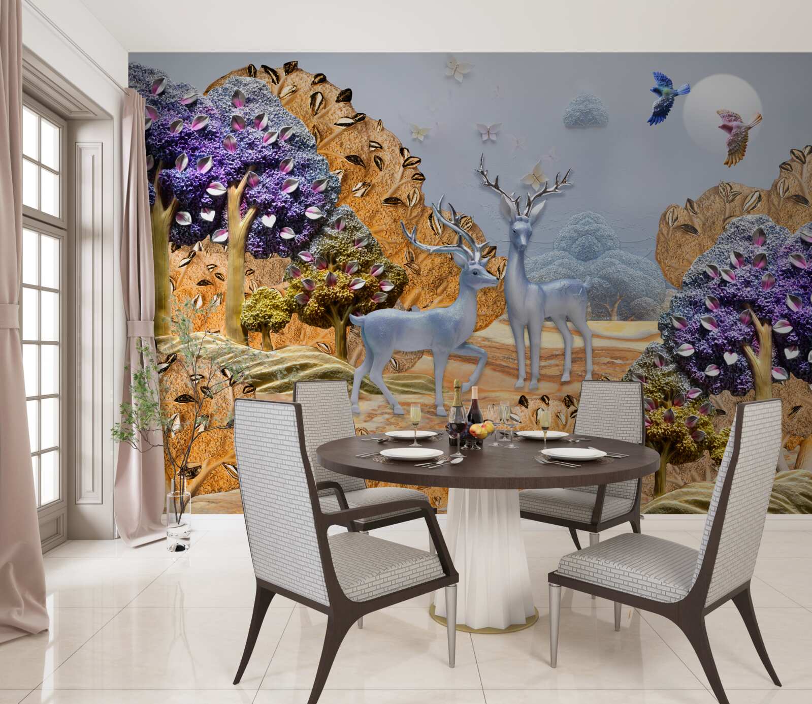 Фотошпалери вечірній ліс восени і два олені