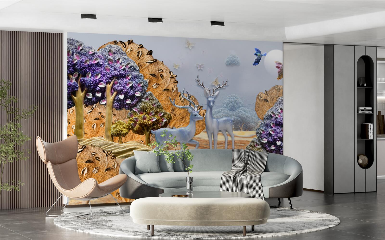 Фотошпалери вечірній ліс восени і два олені