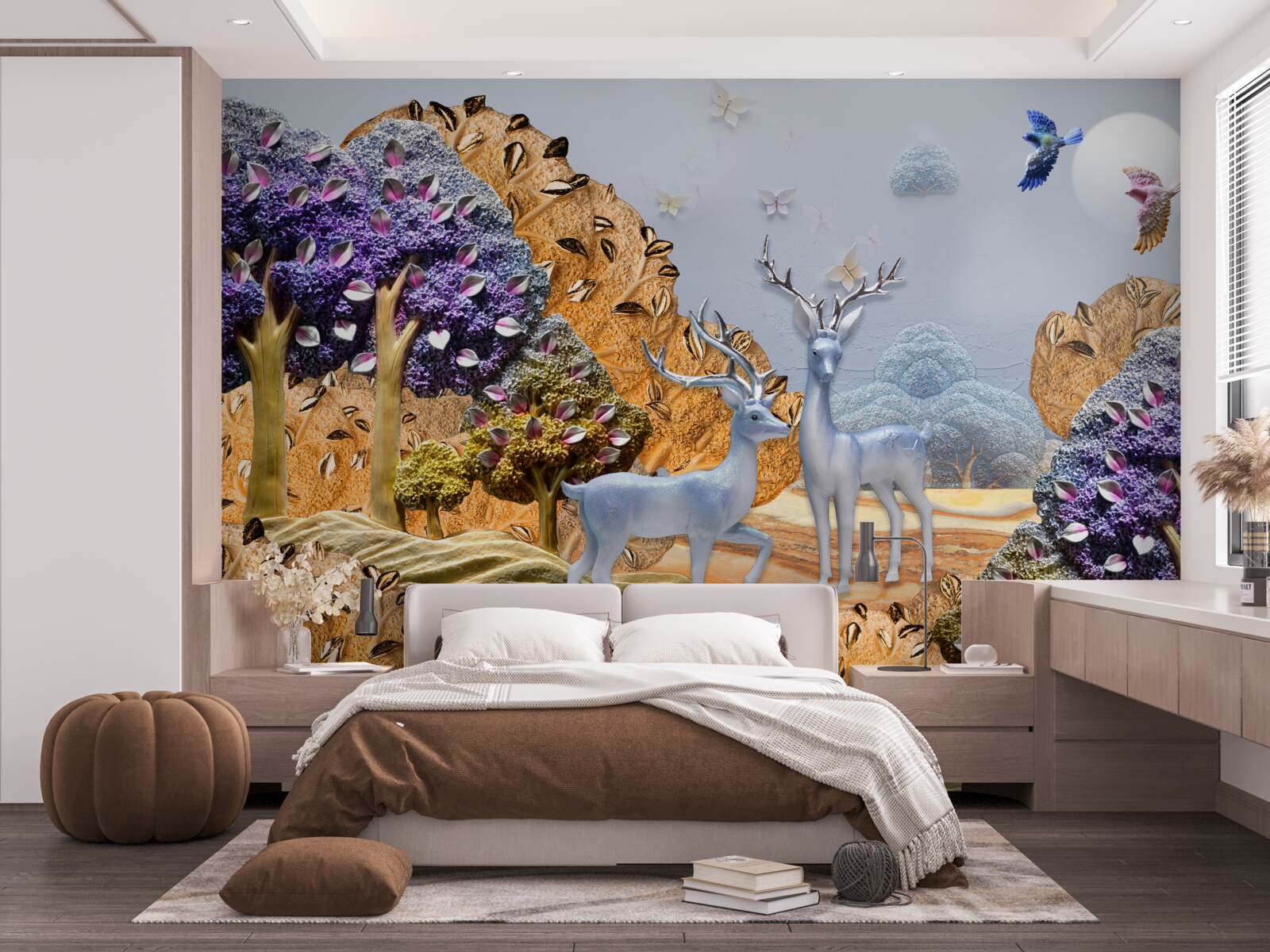 Фотошпалери вечірній ліс восени і два олені