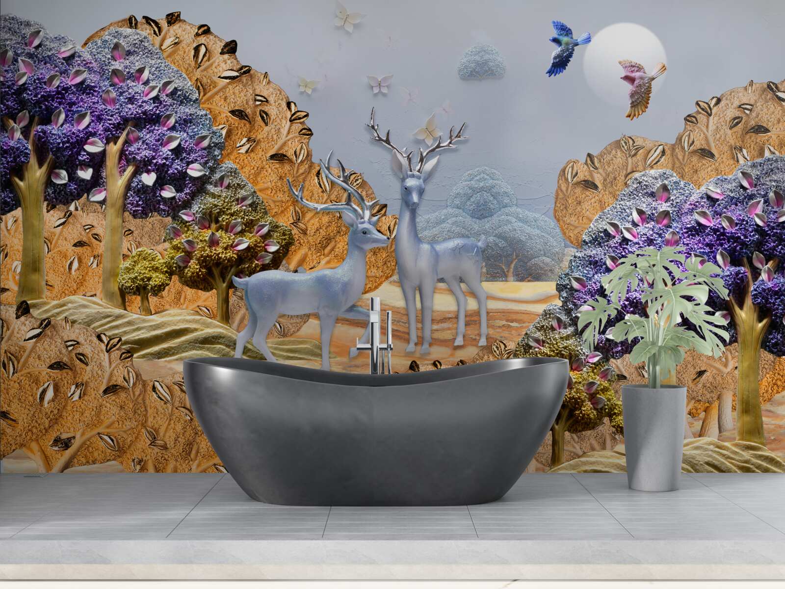 Фотошпалери вечірній ліс восени і два олені