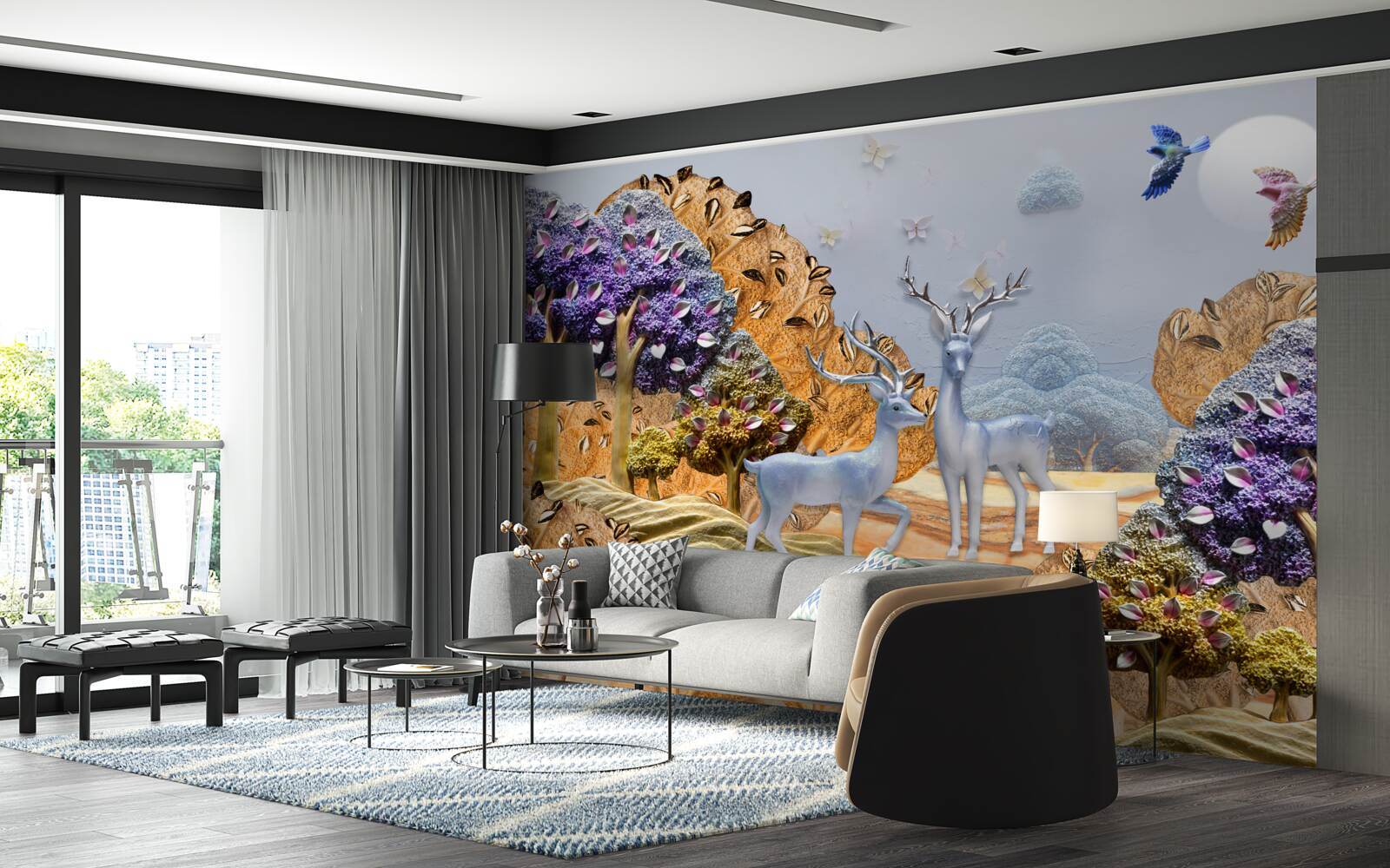 Фотошпалери вечірній ліс восени і два олені