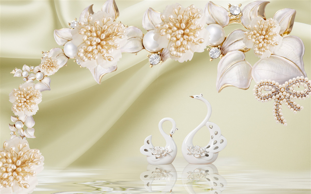 Фотошпалери розпускаються бутони, прикрашені золотом і перлами