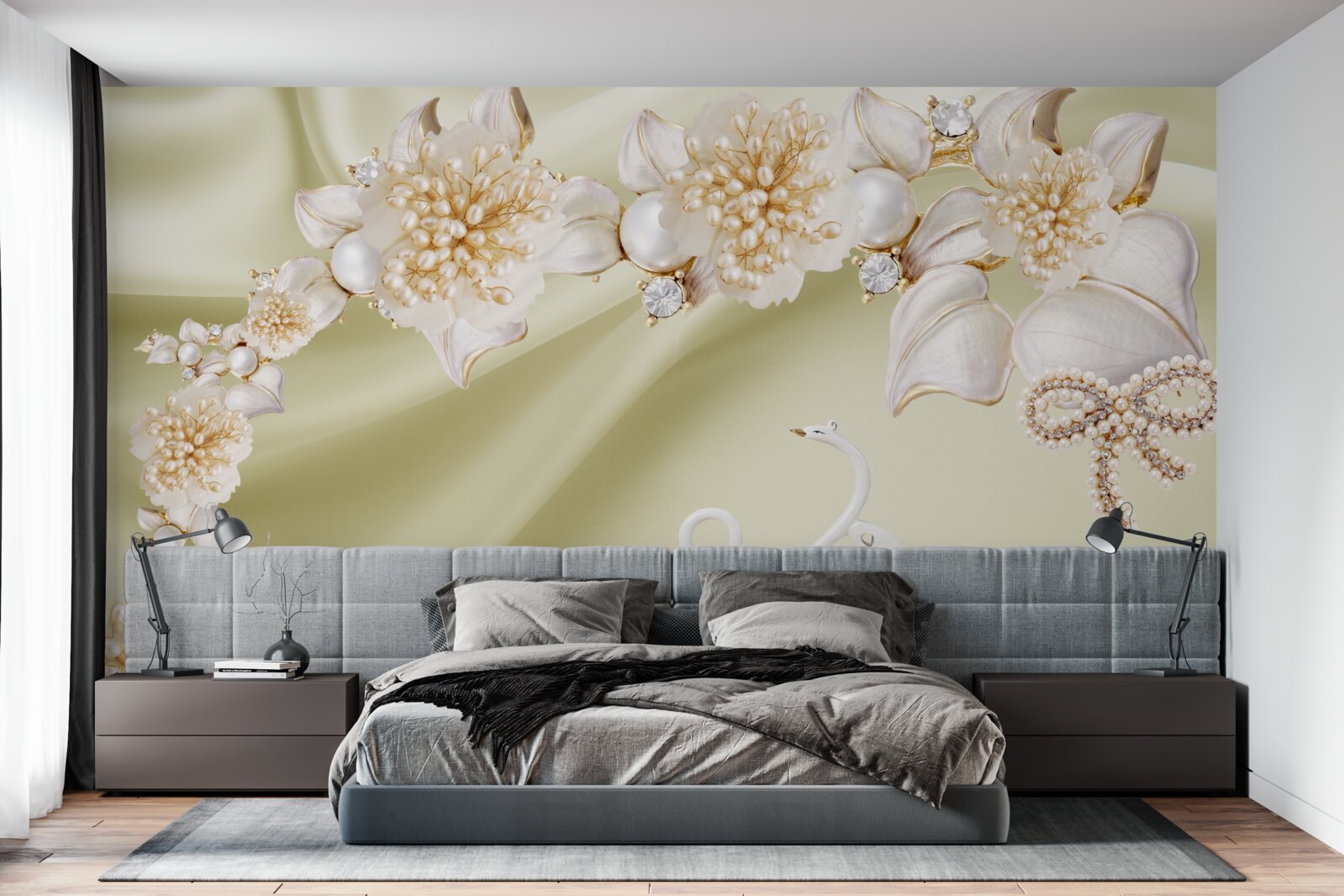 Фотошпалери розпускаються бутони, прикрашені золотом і перлами