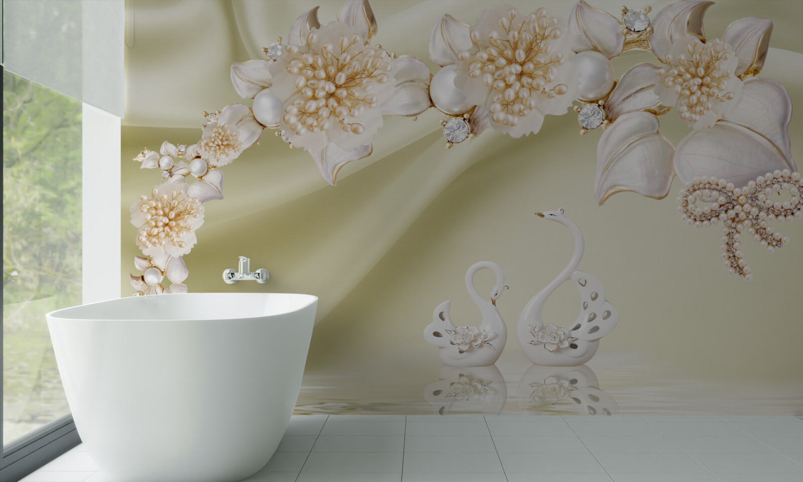 Фотошпалери розпускаються бутони, прикрашені золотом і перлами