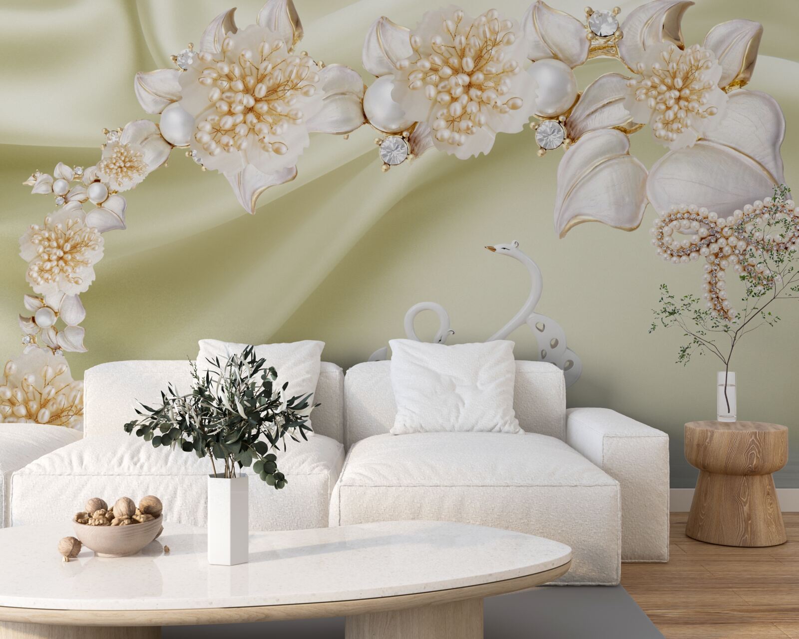 Фотошпалери розпускаються бутони, прикрашені золотом і перлами