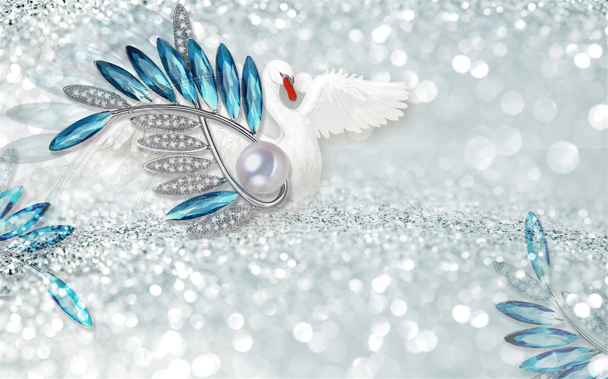 Фотошпалери прикраси з білого лебедя та перламутру