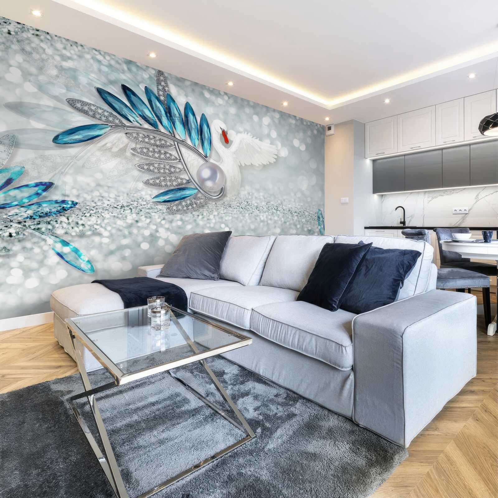 Фотошпалери прикраси з білого лебедя та перламутру