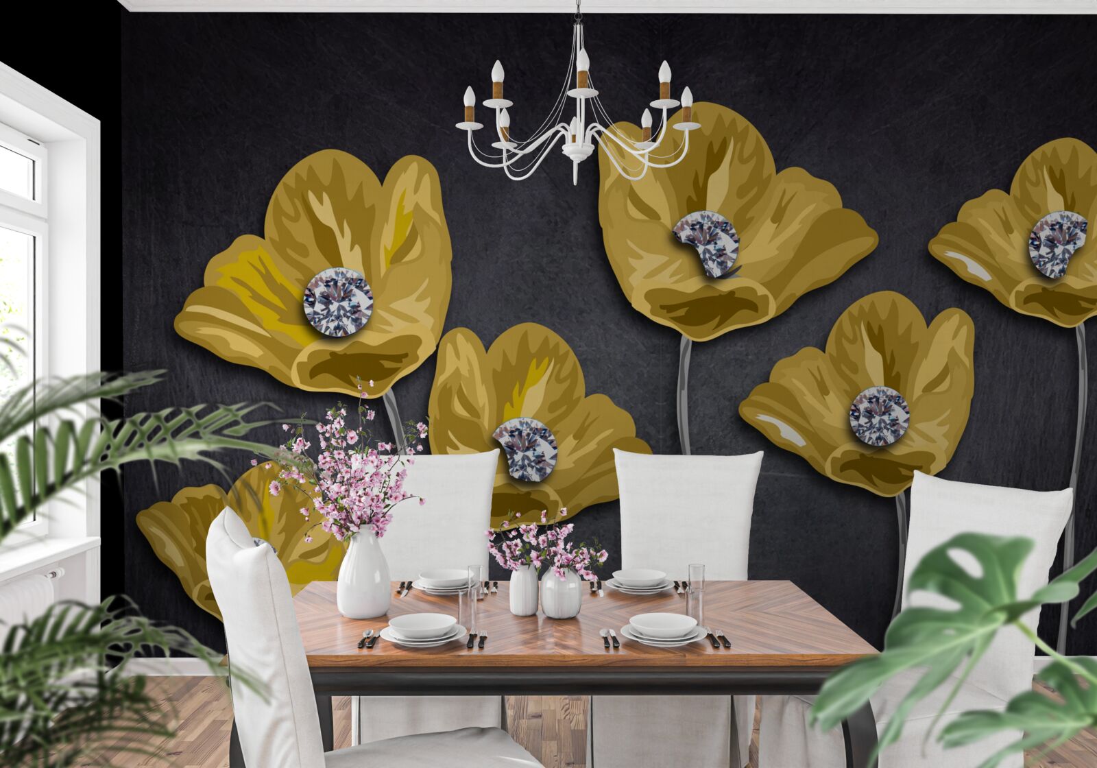 Фотошпалери Жовті тюльпани на сірому тлі