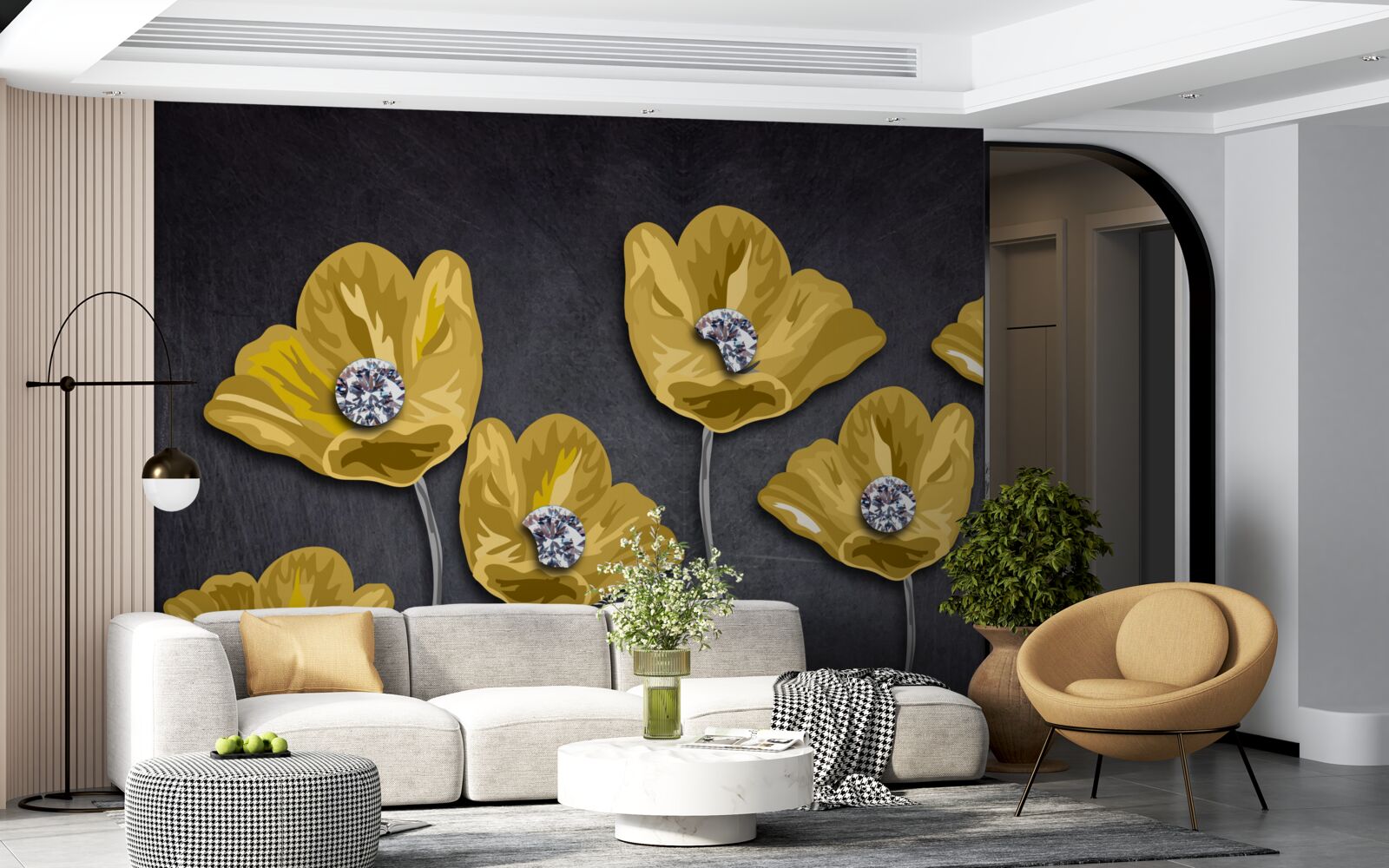 Фотошпалери Жовті тюльпани на сірому тлі