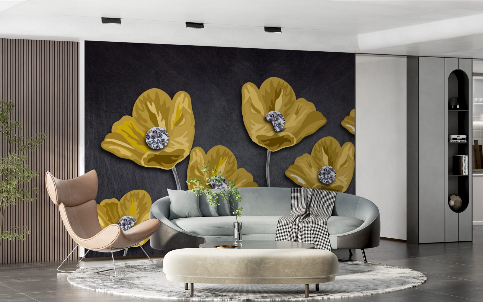 Фотошпалери Жовті тюльпани на сірому тлі