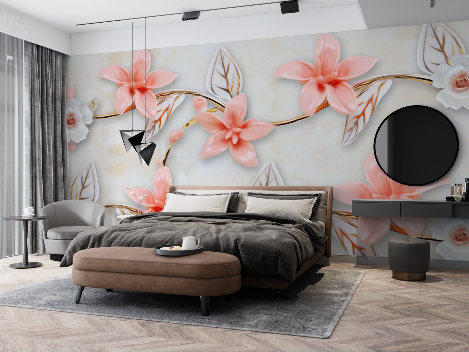 Фотошпалери рожеві магнолії на гілках